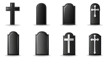 Fototapeta premium Vector illustration of various dark gray tombstones with crosses.