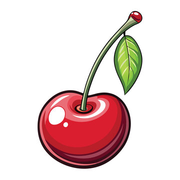red cherry with green leaf clip art preview