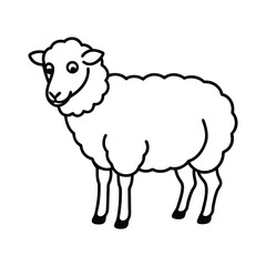 Black and White Illustration of a Cartoon Sheep in Outline Style