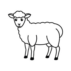 Black and White Illustration of a Cartoon Sheep in Outline Style