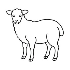 Black and White Illustration of a Cartoon Sheep in Outline Style
