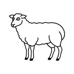 Black and White Illustration of a Cartoon Sheep in Outline Style