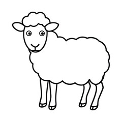 Black and White Illustration of a Cartoon Sheep in Outline Style