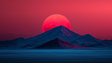 Fototapeta premium Vibrant sunset over majestic mountain peaks.