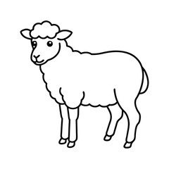 Black and White Illustration of a Cartoon Sheep in Outline Style