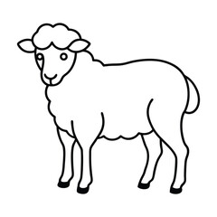 Black and White Illustration of a Cartoon Sheep in Outline Style