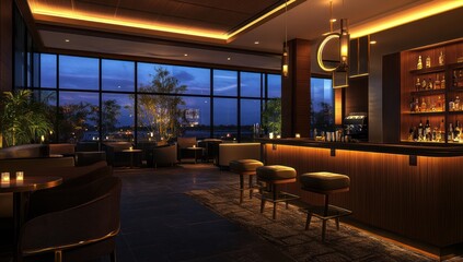 Fototapeta premium Evening Ambiance: Luxurious Rooftop Bar with City View