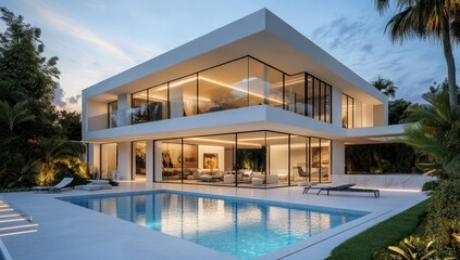Luxury Modern Villa with Infinity Pool at Dusk