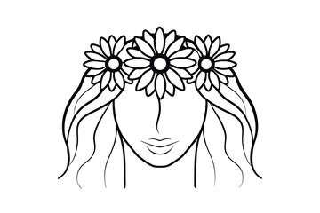 Elegant Woman Portrait With Floral Crown Minimalist Line Art Style Design