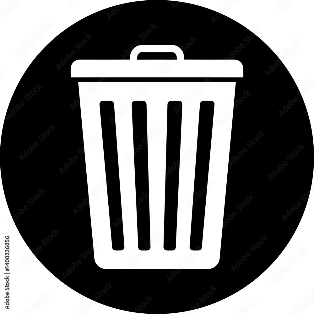 Poster trash can icon transparent on black circle delete symbol in circle | white bin on black background r