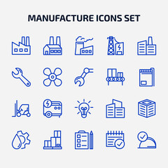 Set of vector manufacture factory indusctial icons