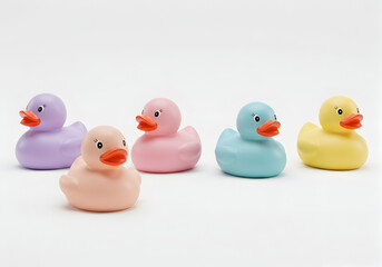 Rubber ducks with bright colors.