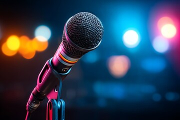 Microphone Bokeh Light Background Stand Up Comedy Karaoke Poster Design  
