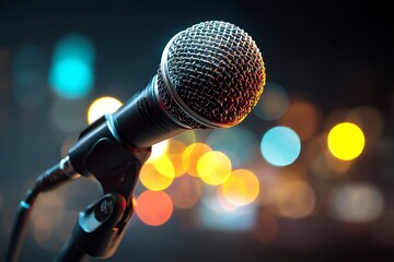 Microphone Comedy Show Bokeh Light Karaoke Open Mic Poster Background  

