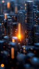 Futuristic Cityscape at Night with Glowing Skyscrapers