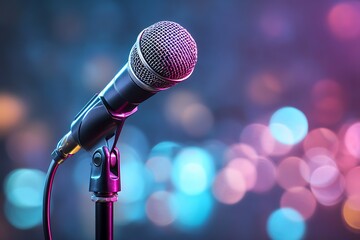 Bokeh Light Microphone Background Comedy Show Karaoke Poster Design  
