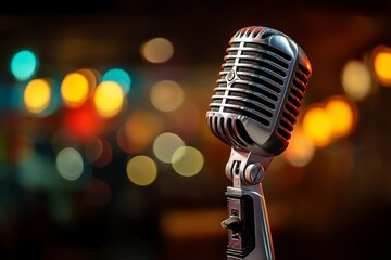 Stand Up Comedy Microphone Bokeh Light Karaoke Poster Background  
