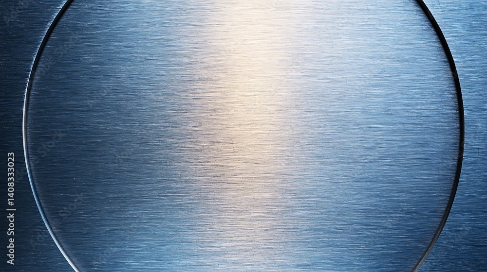 Poster brushed metallic texture: circular metal surface with light reflection for abstract industrial backg