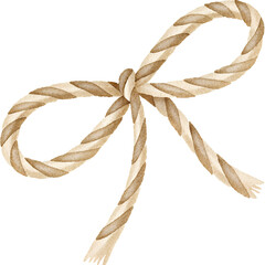 Watercolor illustration of a tied rope bow on a transparent background.