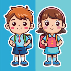 Cute school children with backpacks