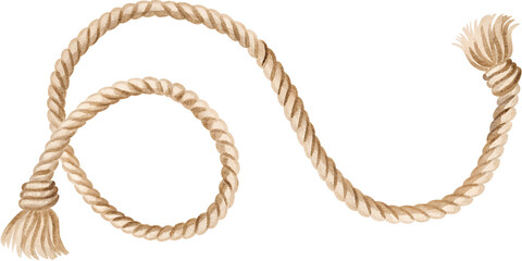 Watercolor illustration of a nautical rope on a transparent background.