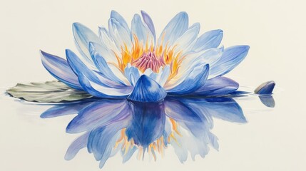 Obraz premium A Watercolor Painting Depicting a Beautiful Blue Lotus Flower