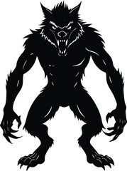 Fototapeta premium Silhouette Illustration of a Werewolf With Fierce Expression and Sharp Claws