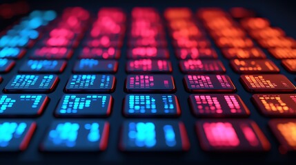 Colorful LED Keypad Display: Abstract Technology Interface with Digital Data Visualization for Modern Computing.