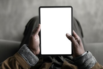 Tablet Blank Screen Person Using Mockup White Background Design Image  
