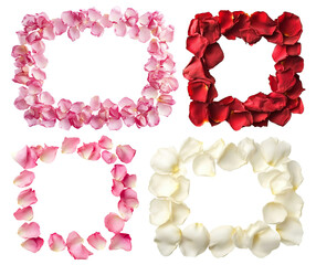 Obraz premium Set of rose petals frames, isolated on transparent cutout background
