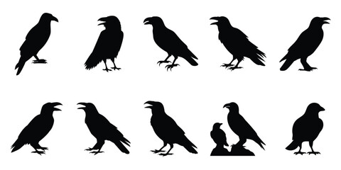 Bold Raven Silhouettes in Diverse Poses