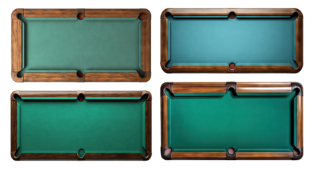 Set of classic pool tables, isolated on transparent cutout background