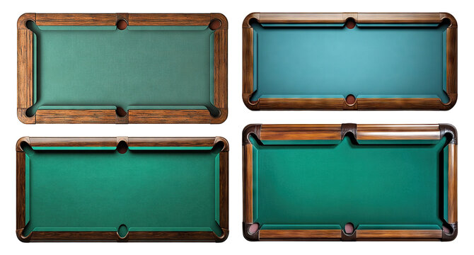 Set of classic pool tables, isolated on transparent cutout background