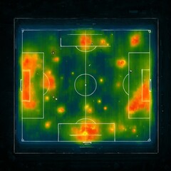 Footbaall or soccer field mosaic heat map. Sport strategy background.