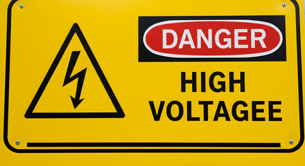 Obraz premium Bright Yellow Warning Sign Symbolizing High Voltage And Potential Hazard