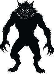 Fototapeta premium Silhouette Illustration of a Werewolf With Fierce Expression and Sharp Claws