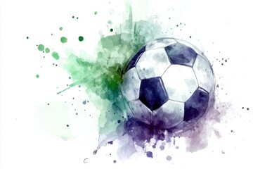 Minimalist abstract watercolor art featuring a soccer ball with artistic splashes