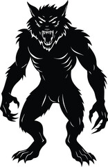 Silhouette Illustration of a Werewolf With Fierce Expression and Sharp Claws