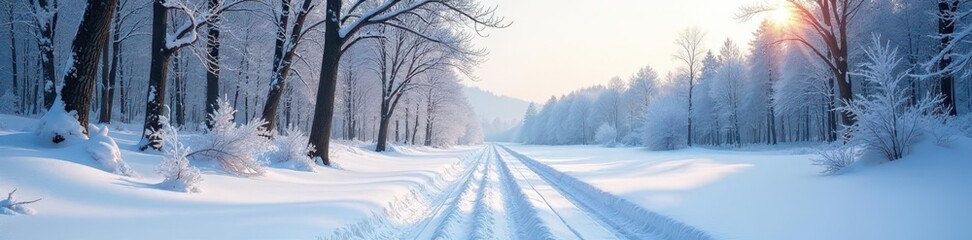 Obraz premium Deep snow drifts, bare trees Silent, pristine winter scene , background, peaceful