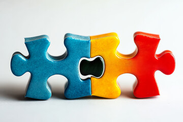 Obraz premium Puzzle piece with the letters H, H, and H in the middle. The puzzle piece is blue, yellow, and red