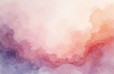 Fototapeta premium Abstract watercolor background in pale pink purple orange colors. Artistic ink splatter splat waves. Ideal for wedding festive design. Great for printing products, cards, artwork, layout.