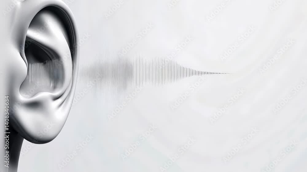 Aufkleber anatomical visualization of sound wave transmission through human ear structure, depicting complex a