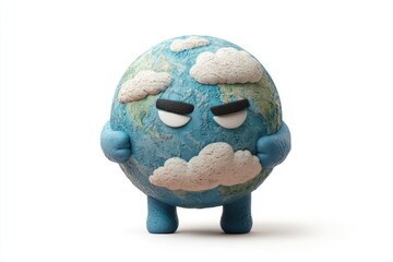 Angry Earth character, clay-like texture, expressing frustration about climate change.