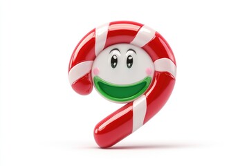 A cheerful candy cane with a smiling face, perfect for Christmas.