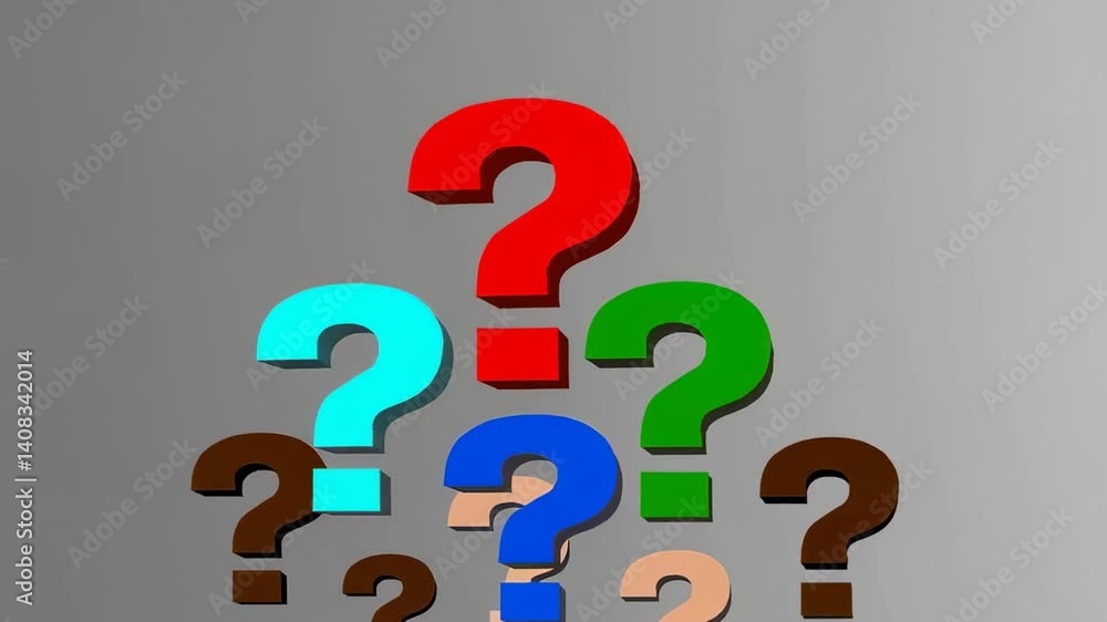 Aufkleber Several colorful question marks on a gray background progressively change their color, symbolizing a decision making process or a quest for answers