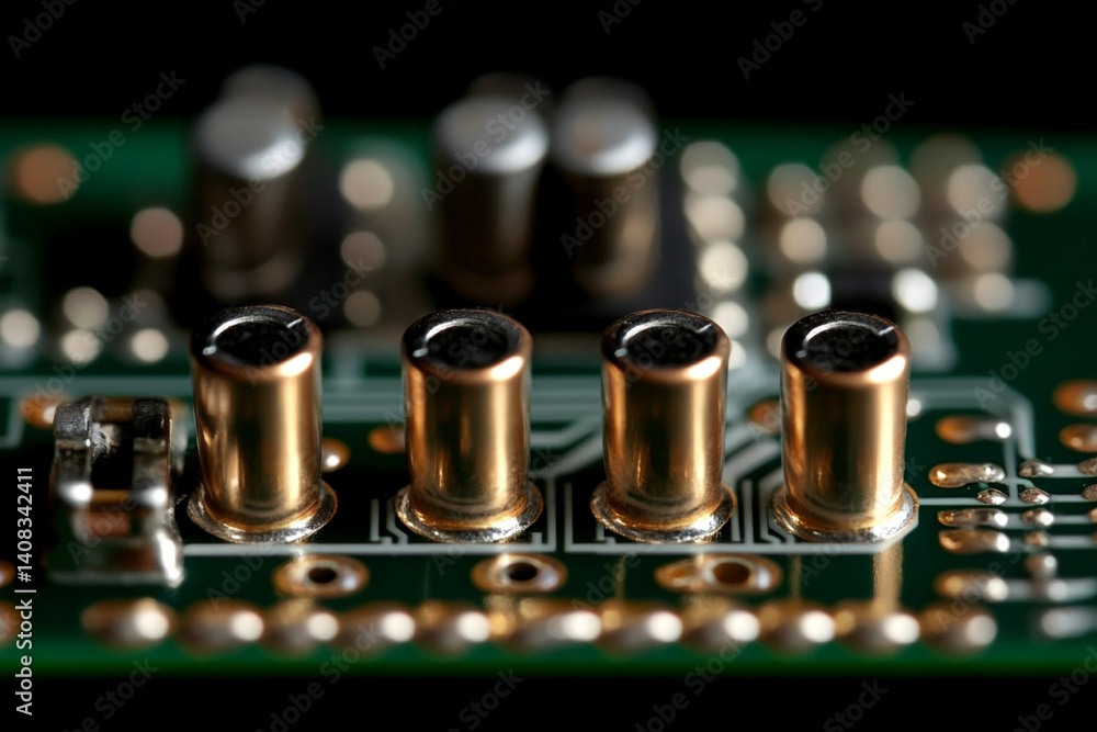 Poster exploring the intricate details of electronics manufacturing with a focus on circuit boards and comp
