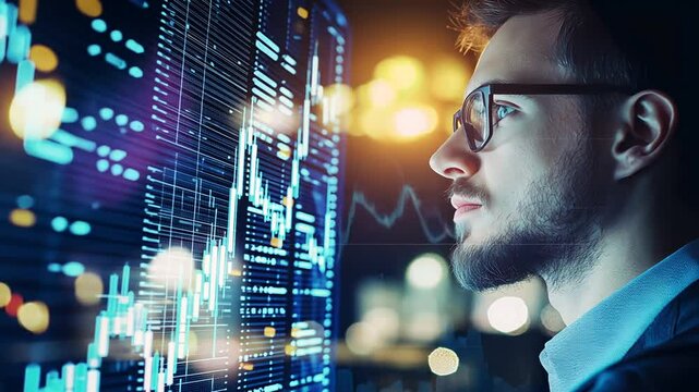 A team evaluates a trading algorithm in a sleek, contemporary tech office setting.