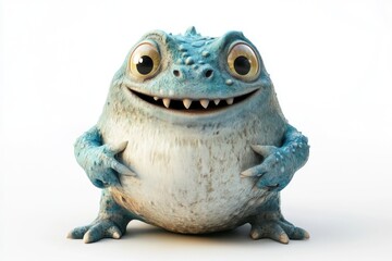 A cute, chubby, blue cartoon creature with a big smile and clawed hands.