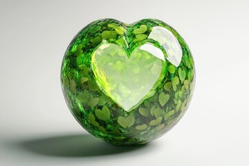 Green sphere with embedded hearts, symbolizing nature's love and eco-consciousness.