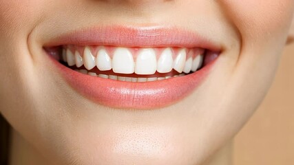 Close up showcasing a perfect smile with healthy white teeth and beautiful full pink lips, embodying the essence of cosmetology, dentistry, and oral hygiene